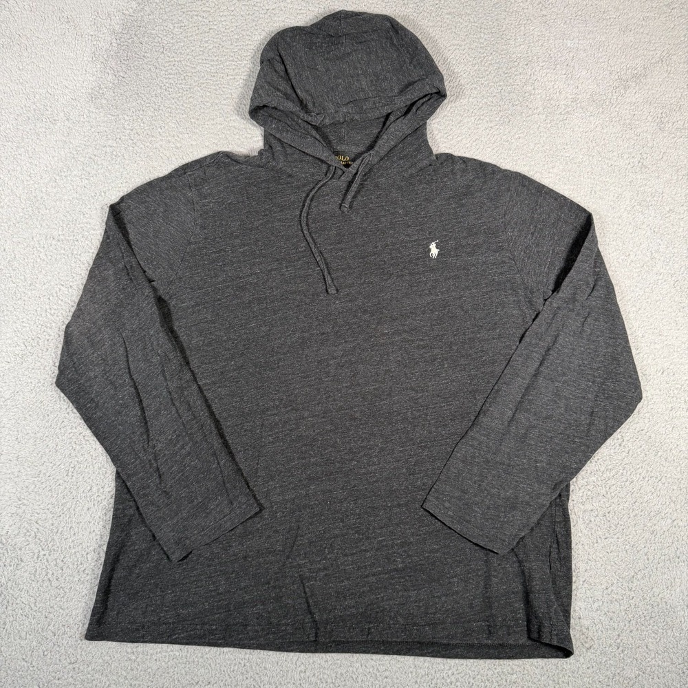 Polo Ralph Lauren Shirt Mens XL Gray Hooded Sweatshirt Lightweight Pullover Flaw